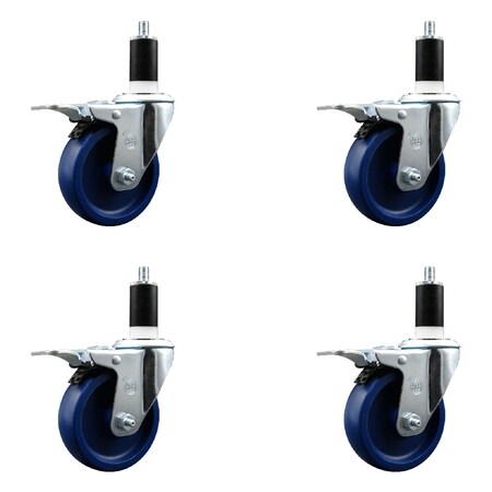 Service Caster 4'' Solid Poly Swivel 1-3/8'' Expanding Stem Caster Set Total Lock Brake, 4PK SCC-EXTTL20S414-SPUS-138-4